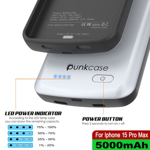 iPhone 16 Pro Max Battery Case, PunkJuice 8000mAH Fast Charging MagSafe Power Bank W/ Screen Protector | [White]