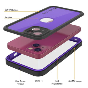 iPhone 16 Waterproof IP68 Case, Punkcase [Purple] [StudStar Series] [Slim Fit] [Dirtproof]