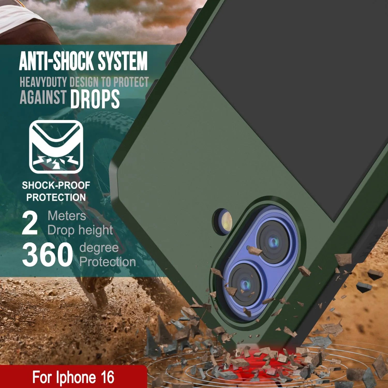 iPhone 16 Metal Case, Heavy Duty Military Grade Armor Cover [shock proof] Full Body Hard [Dark Green]