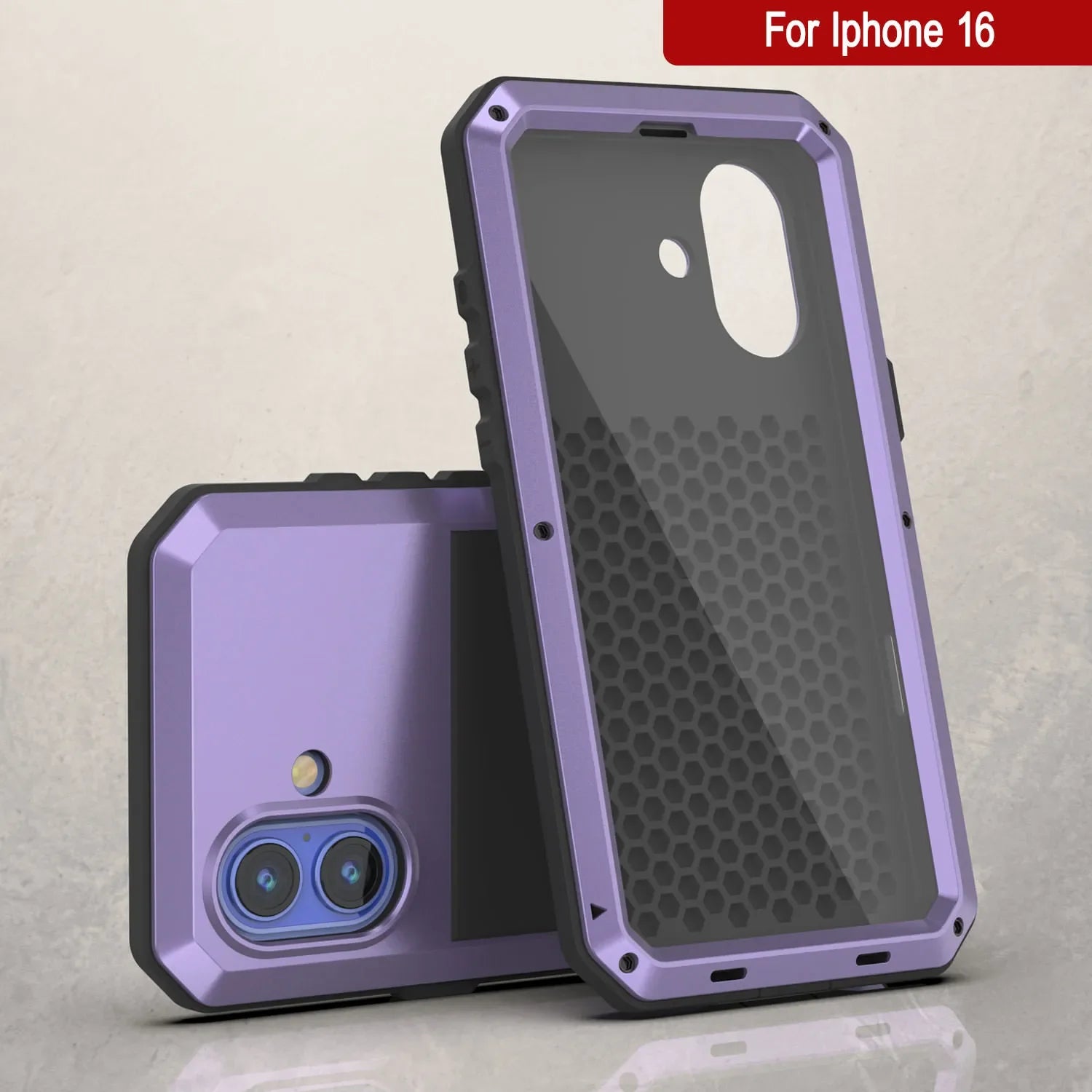 iPhone 16 Metal Case, Heavy Duty Military Grade Armor Cover [shock proof] Full Body Hard [Purple]