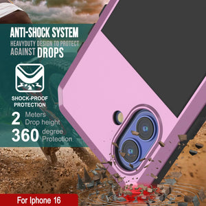 iPhone 16 Metal Case, Heavy Duty Military Grade Armor Cover [shock proof] Full Body Hard [Pink]