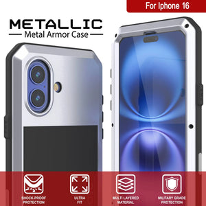 iPhone 16 Metal Case, Heavy Duty Military Grade Armor Cover [shock proof] Full Body Hard [White]