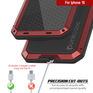 iPhone 16 Metal Case, Heavy Duty Military Grade Armor Cover [shock proof] Full Body Hard [Red]