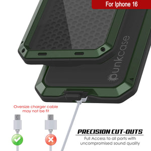 iPhone 16 Metal Case, Heavy Duty Military Grade Armor Cover [shock proof] Full Body Hard [Dark Green]