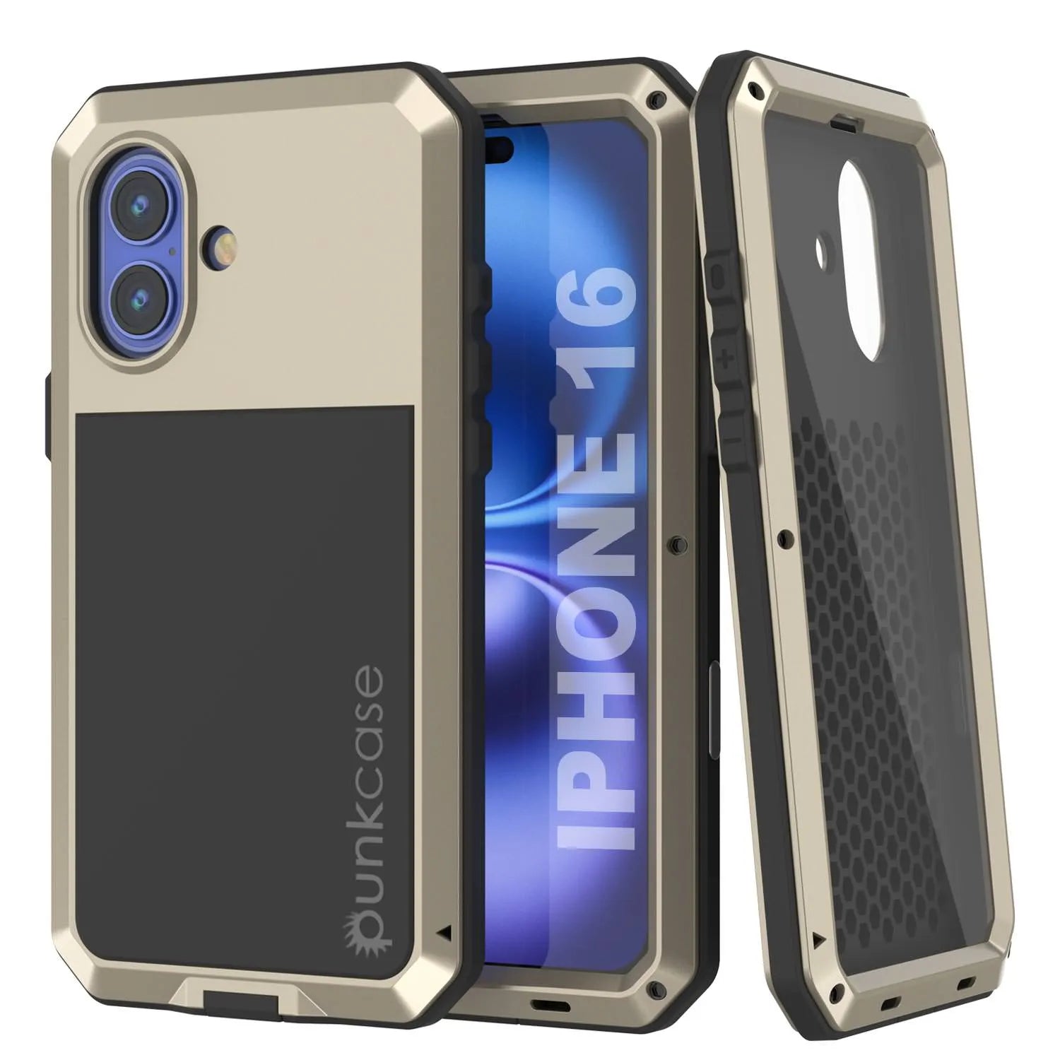 iPhone 16 Metal Case, Heavy Duty Military Grade Armor Cover [shock proof] Full Body Hard [Gold]