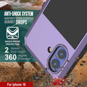 iPhone 16 Metal Case, Heavy Duty Military Grade Armor Cover [shock proof] Full Body Hard [Purple]