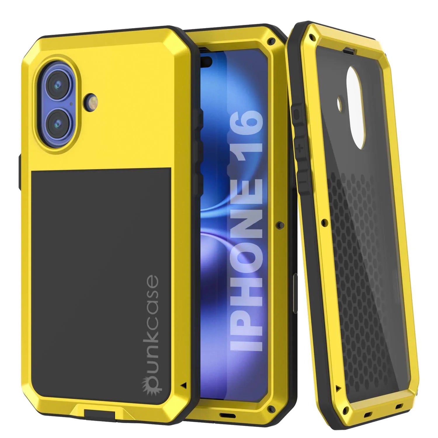 iPhone 16 Metal Case, Heavy Duty Military Grade Armor Cover [shock proof] Full Body Hard [Yellow]