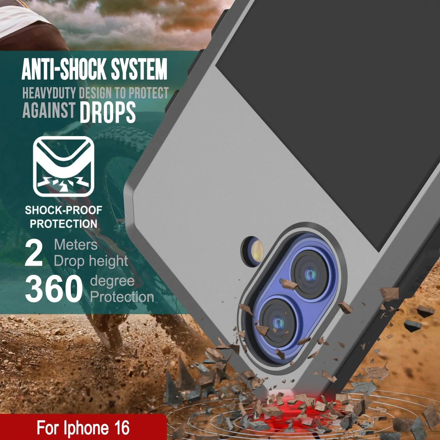 iPhone 16 Metal Case, Heavy Duty Military Grade Armor Cover [shock proof] Full Body Hard [Silver]