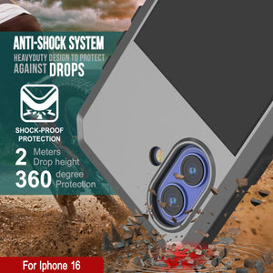 iPhone 16 Metal Case, Heavy Duty Military Grade Armor Cover [shock proof] Full Body Hard [Silver]