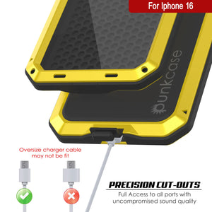 iPhone 16 Metal Case, Heavy Duty Military Grade Armor Cover [shock proof] Full Body Hard [Yellow]