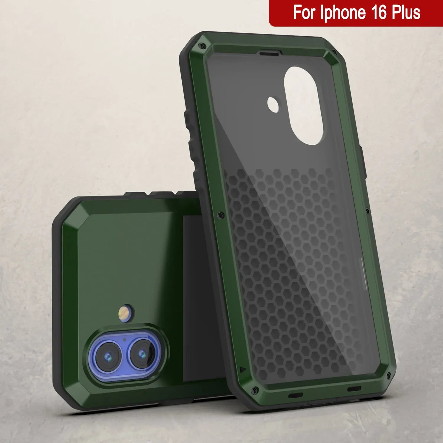 iPhone 16 Plus Metal Case, Heavy Duty Military Grade Armor Cover [shock proof] Full Body Hard [Dark Green]