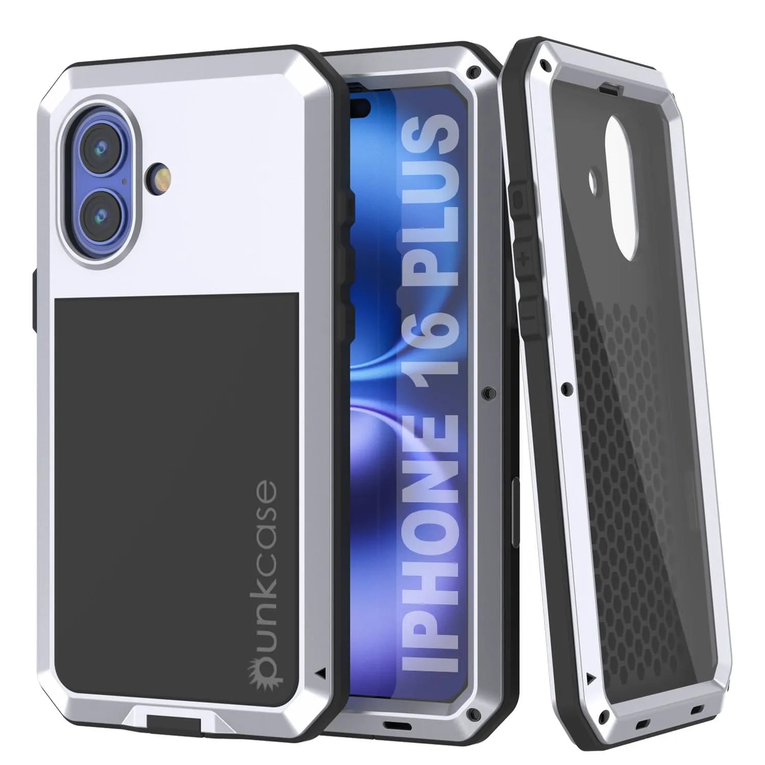 iPhone 16 Plus Metal Case, Heavy Duty Military Grade Armor Cover [shock proof] Full Body Hard [White]