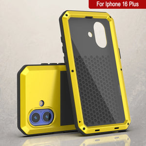 iPhone 16 Plus Metal Case, Heavy Duty Military Grade Armor Cover [shock proof] Full Body Hard [Yellow]