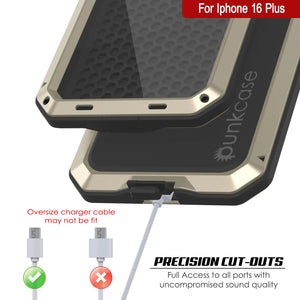 iPhone 16 Plus Metal Case, Heavy Duty Military Grade Armor Cover [shock proof] Full Body Hard [Gold]