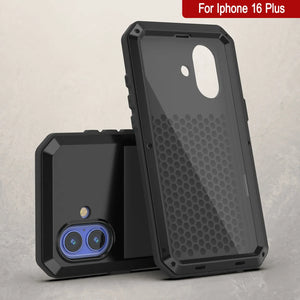 iPhone 16 Plus Metal Case, Heavy Duty Military Grade Armor Cover [shock proof] Full Body Hard [Black]