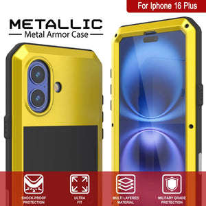 iPhone 16 Plus Metal Case, Heavy Duty Military Grade Armor Cover [shock proof] Full Body Hard [Yellow]