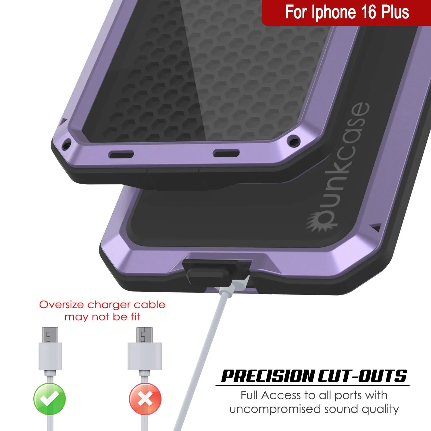 iPhone 16 Plus Metal Case, Heavy Duty Military Grade Armor Cover [shock proof] Full Body Hard [Purple]