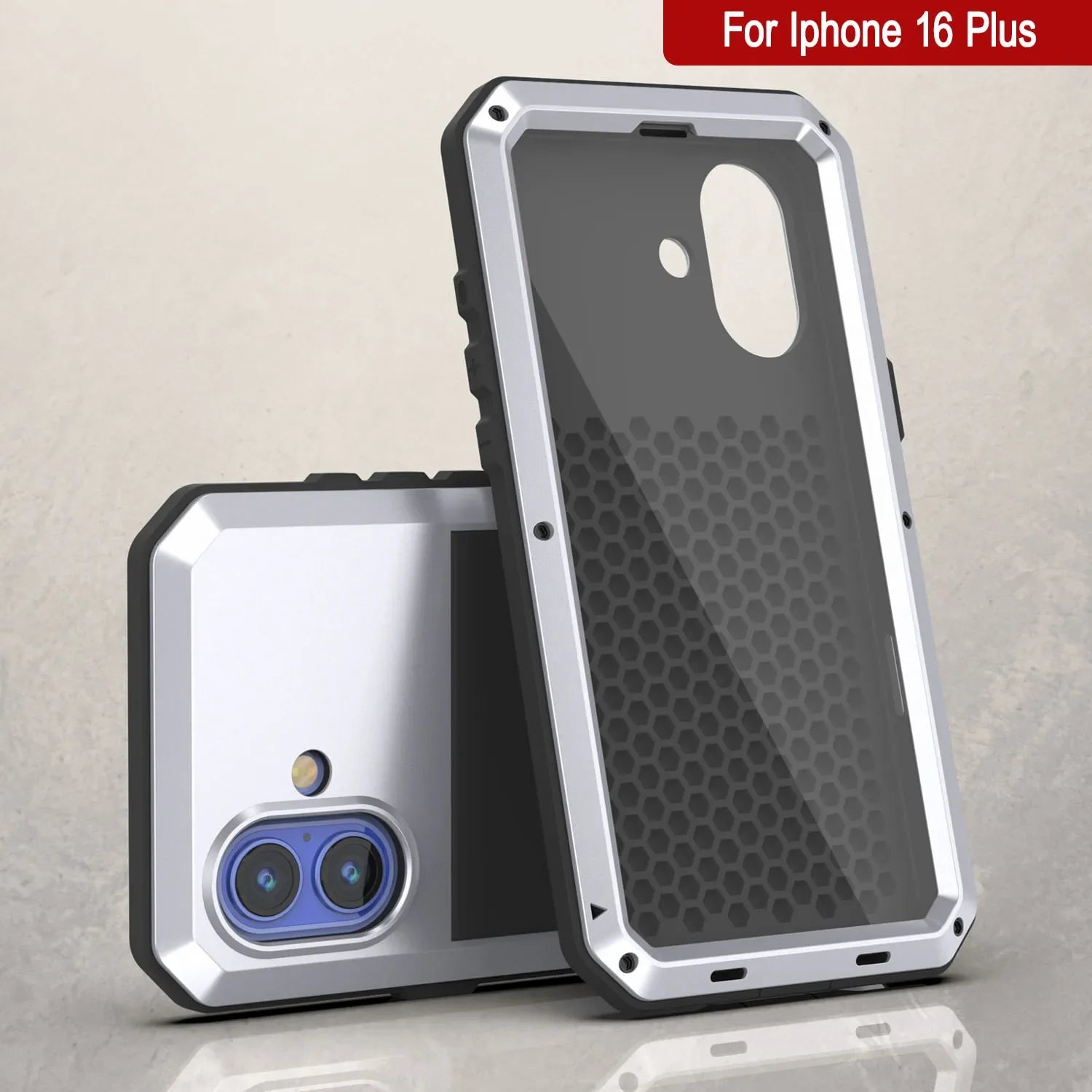 iPhone 16 Plus Metal Case, Heavy Duty Military Grade Armor Cover [shock proof] Full Body Hard [White]