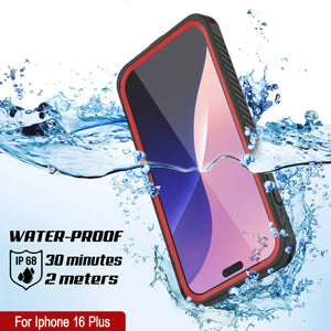 iPhone 16 Plus Waterproof Case, Punkcase [Extreme Mag Series] Armor Cover W/ Built In Screen Protector [Red]