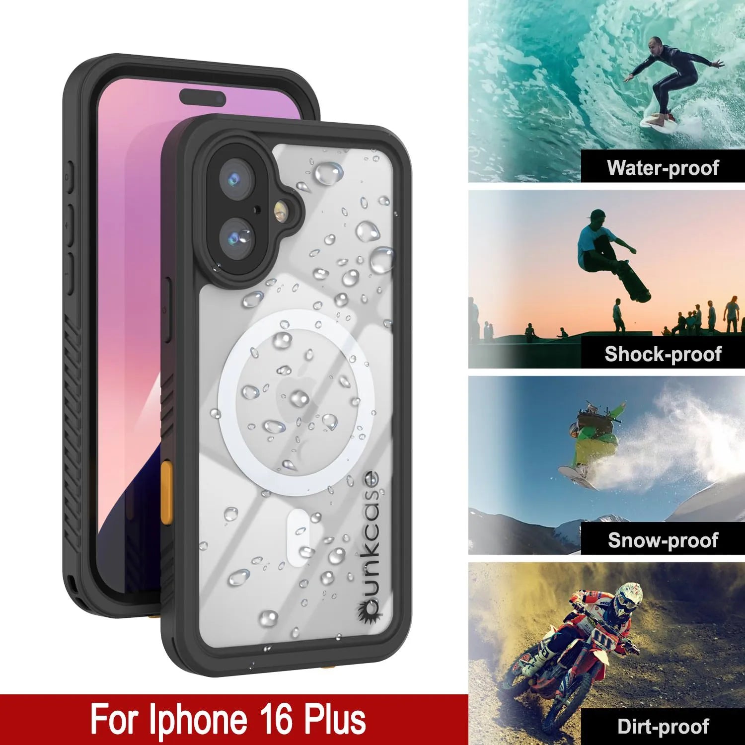 iPhone 16 Plus Waterproof Case, Punkcase [Extreme Mag Series] Armor Cover W/ Built In Screen Protector [Black]