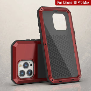 iPhone 16 Pro Max Metal Case, Heavy Duty Military Grade Armor Cover [shock proof] Full Body Hard [Red]