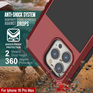 iPhone 16 Pro Max Metal Case, Heavy Duty Military Grade Armor Cover [shock proof] Full Body Hard [Red]