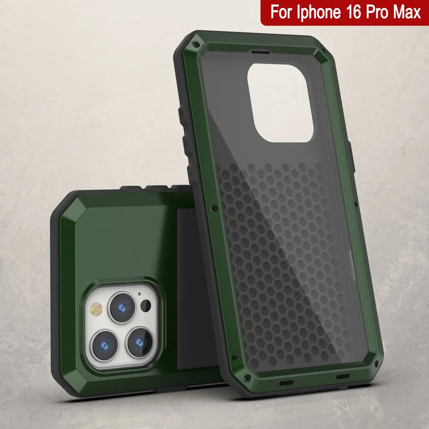 iPhone 16 Pro Max Metal Case, Heavy Duty Military Grade Armor Cover [shock proof] Full Body Hard [Dark Green]