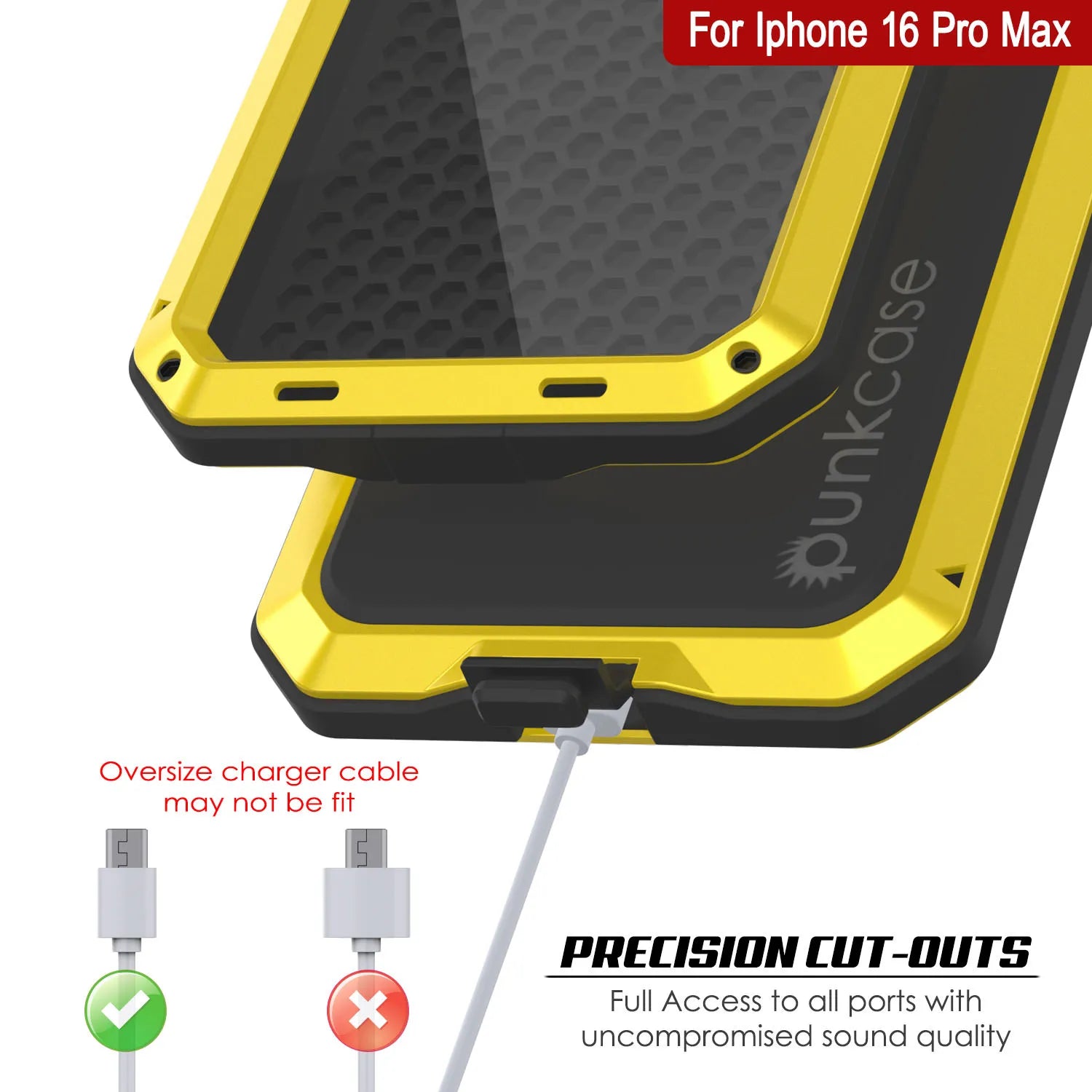 iPhone 16 Pro Max Metal Case, Heavy Duty Military Grade Armor Cover [shock proof] Full Body Hard [Yellow]