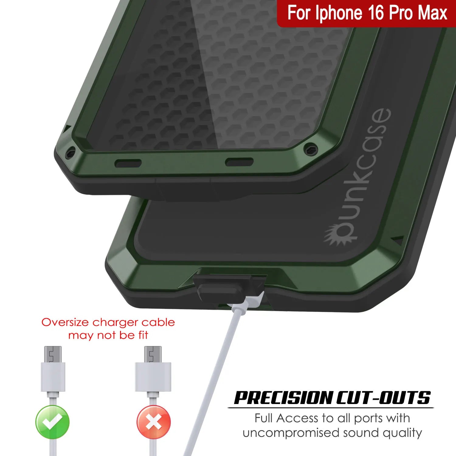 iPhone 16 Pro Max Metal Case, Heavy Duty Military Grade Armor Cover [shock proof] Full Body Hard [Dark Green]