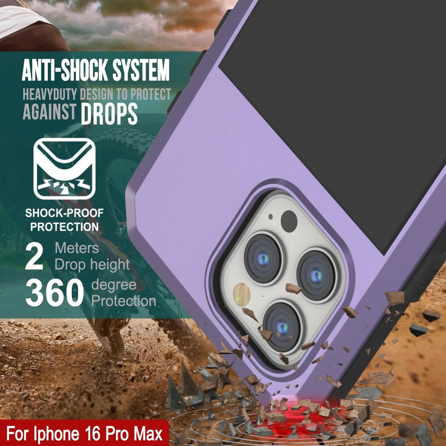 iPhone 16 Pro Max Metal Case, Heavy Duty Military Grade Armor Cover [shock proof] Full Body Hard [Purple]