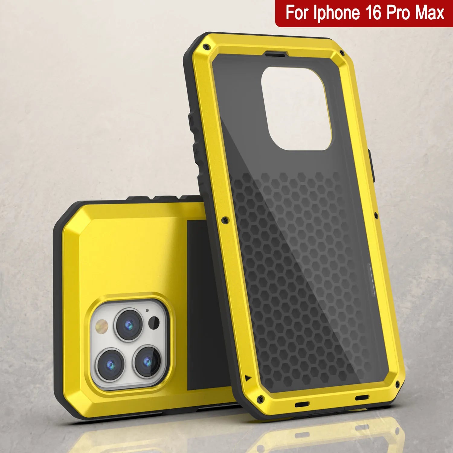 iPhone 16 Pro Max Metal Case, Heavy Duty Military Grade Armor Cover [shock proof] Full Body Hard [Yellow]