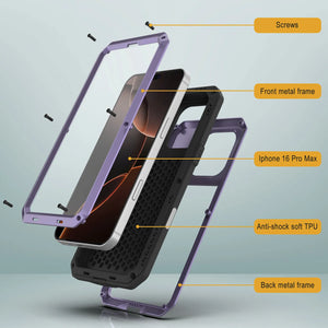 iPhone 16 Pro Max Metal Case, Heavy Duty Military Grade Armor Cover [shock proof] Full Body Hard [Purple]