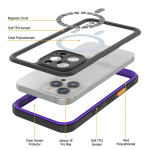 Products iPhone 16 Pro Max Waterproof Case, Punkcase [Extreme Mag Series] Armor Cover W/ Built In Screen Protector [Purple]