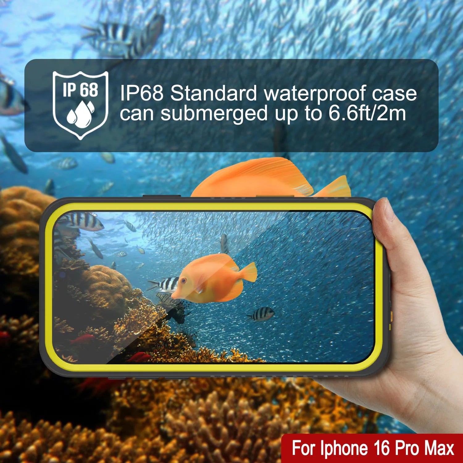 iPhone 16 Pro Max Waterproof Case, Punkcase [Extreme Series] Armor Cover W/ Built In Screen Protector [Yellow]