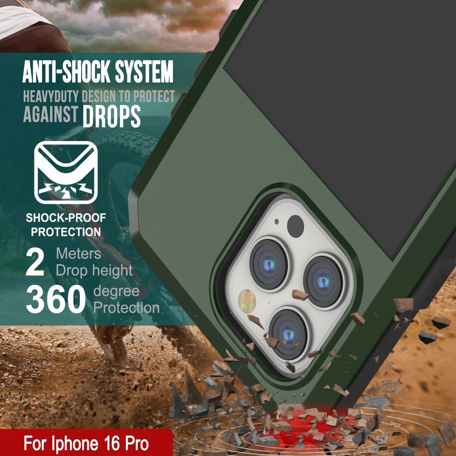 iPhone 16 Pro Metal Case, Heavy Duty Military Grade Armor Cover [shock proof] Full Body Hard [Dark Green]