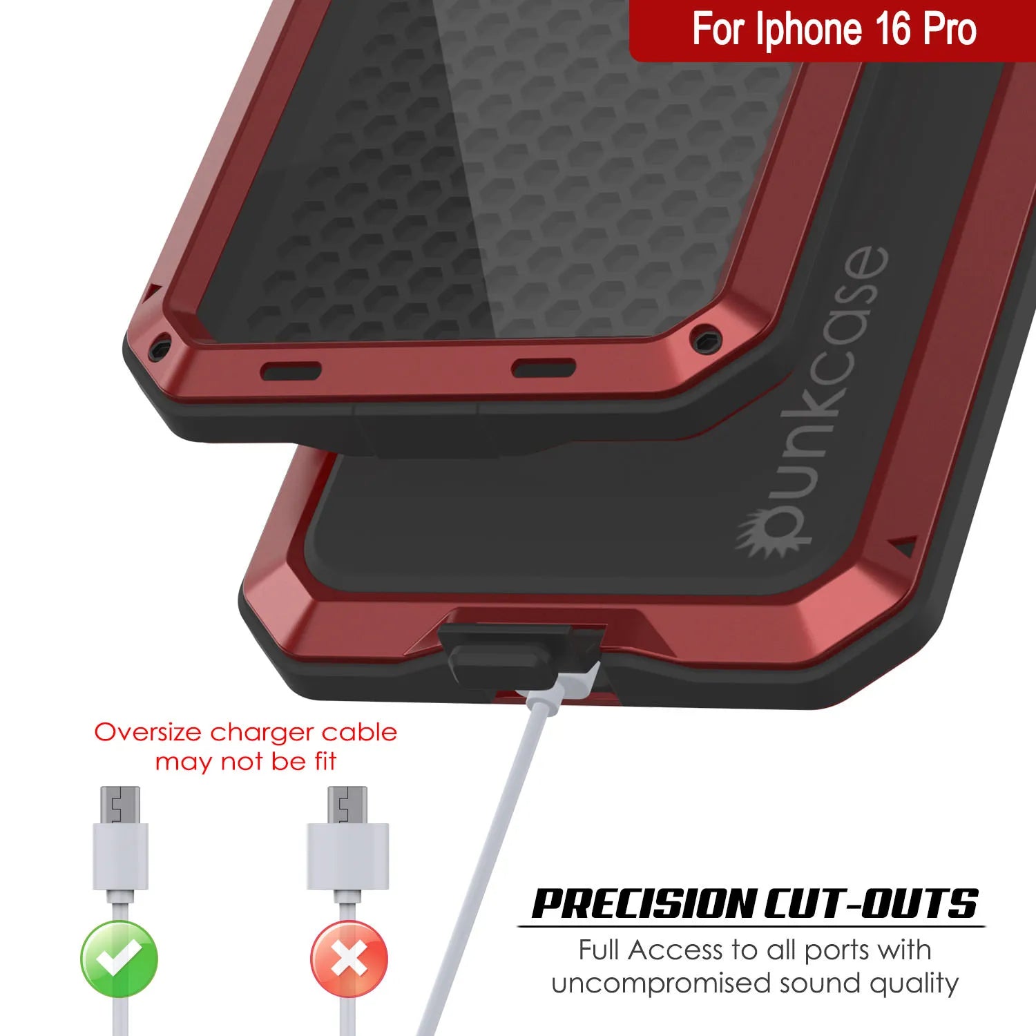 iPhone 16 Pro Metal Case, Heavy Duty Military Grade Armor Cover [shock proof] Full Body Hard [Red]