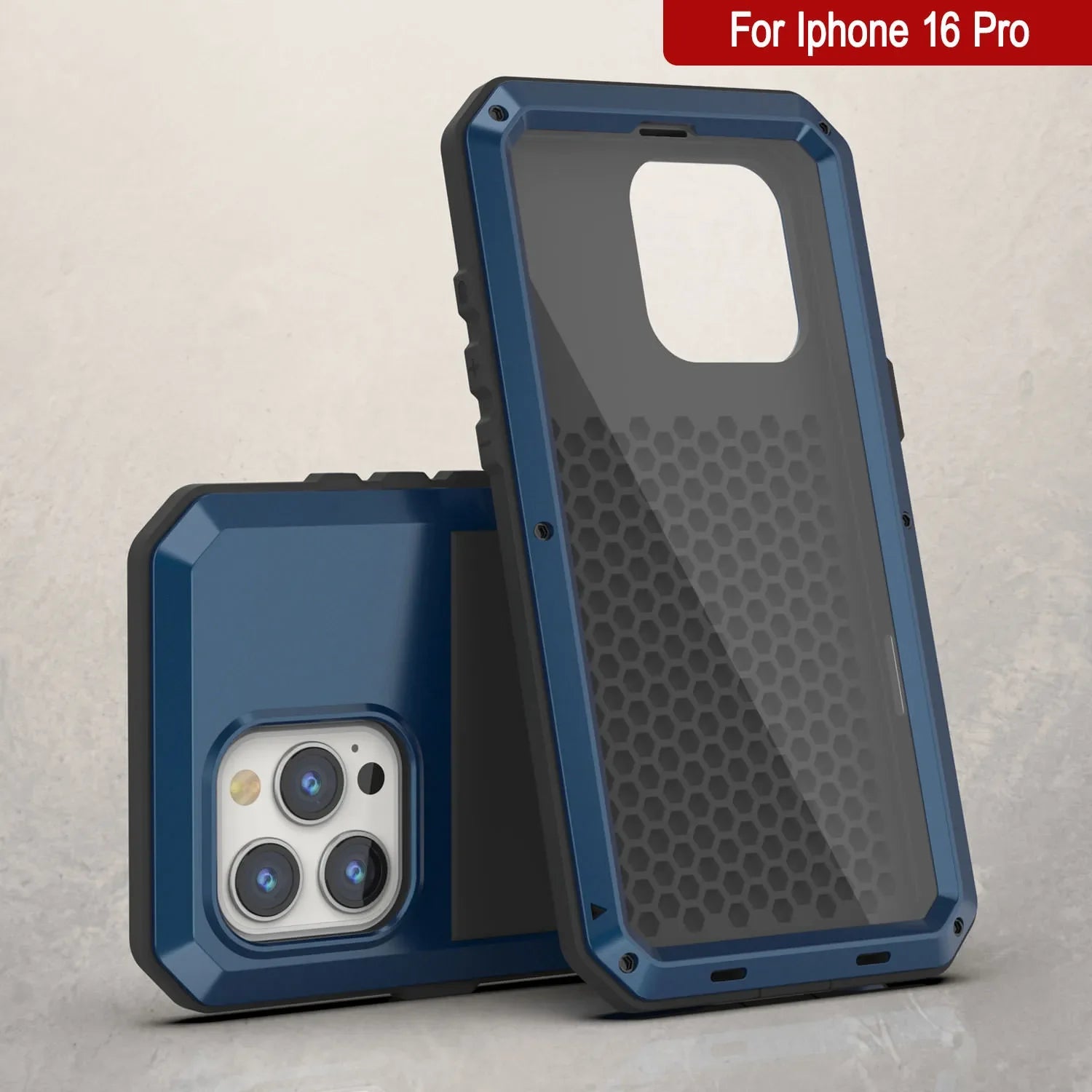 iPhone 16 Pro Metal Case, Heavy Duty Military Grade Armor Cover [shock proof] Full Body Hard [Blue]