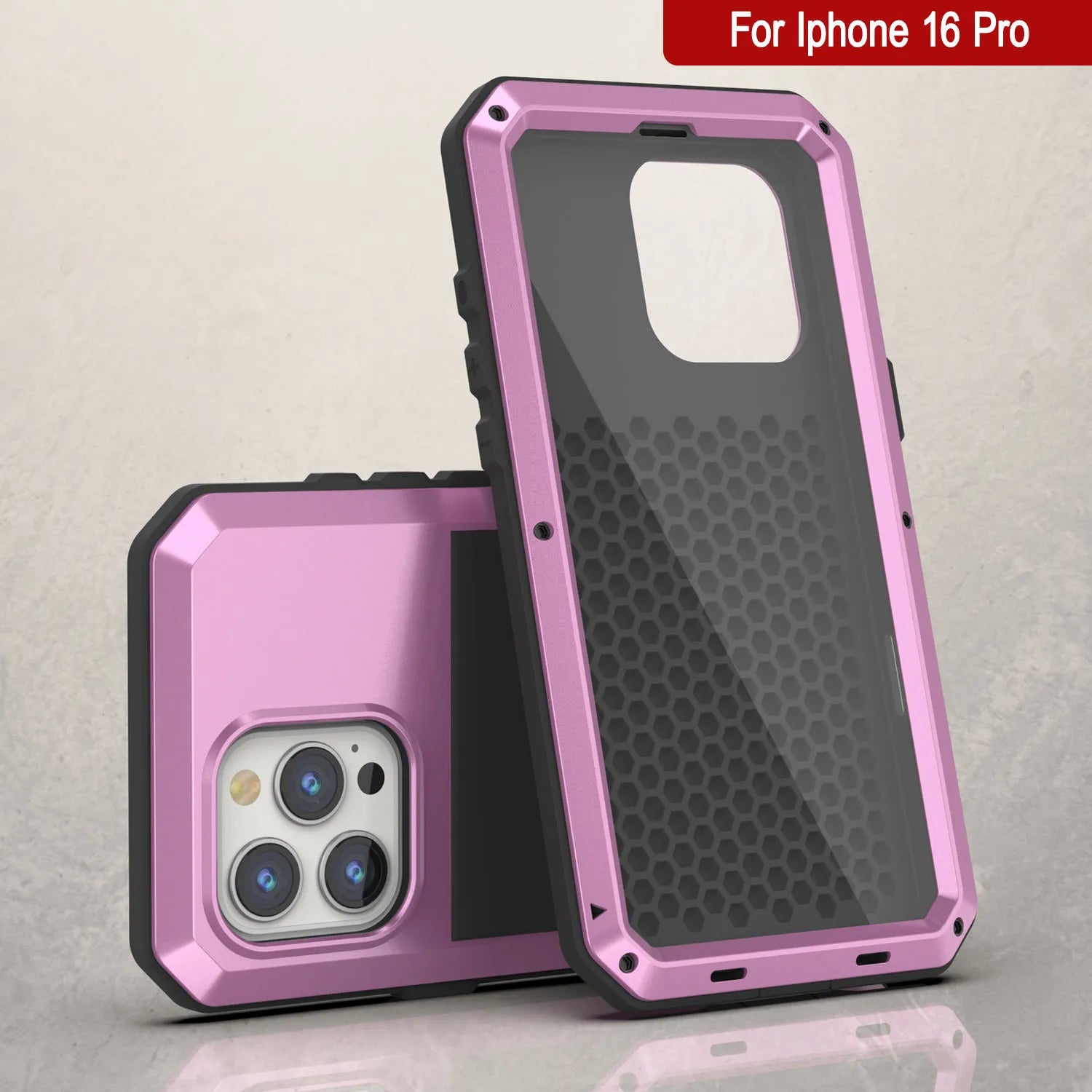 iPhone 16 Pro Metal Case, Heavy Duty Military Grade Armor Cover [shock proof] Full Body Hard [Pink]