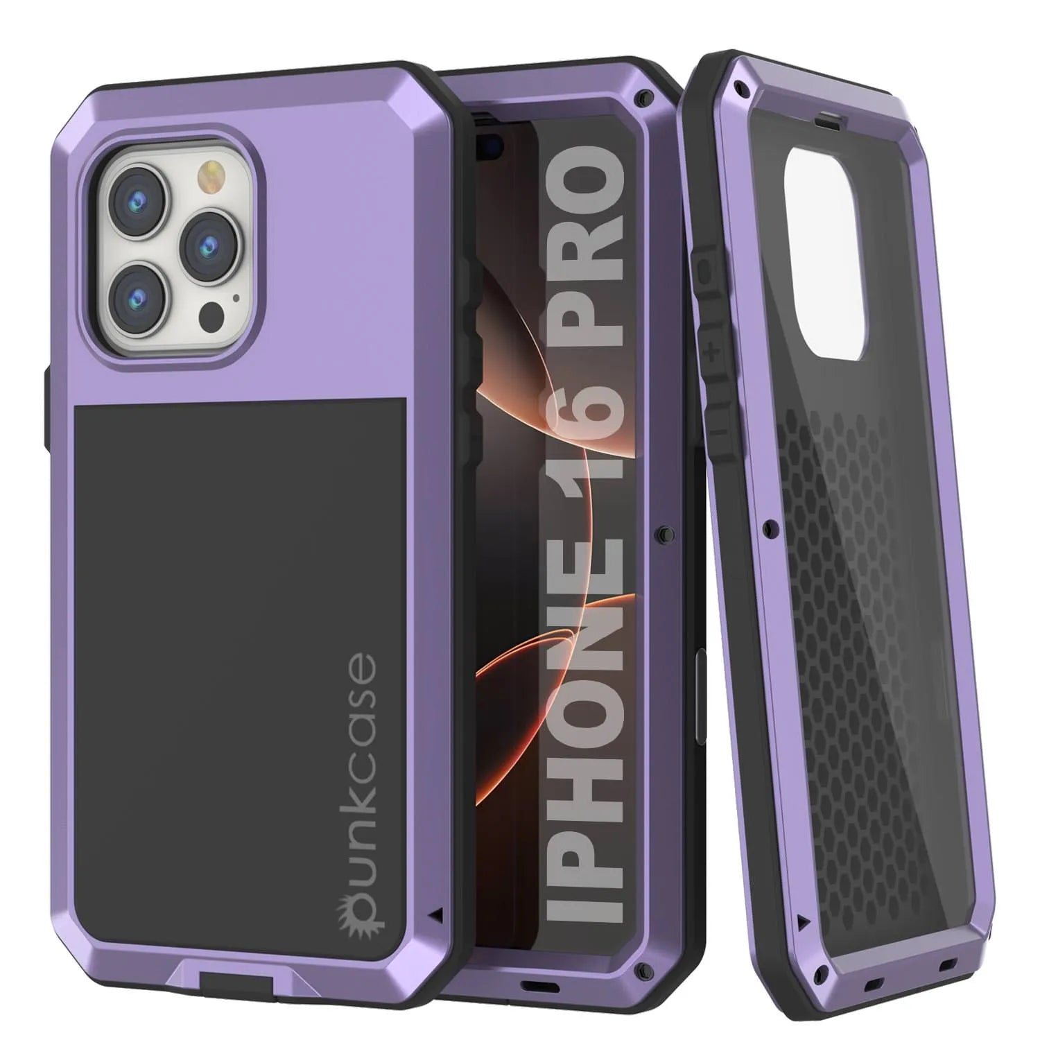 iPhone 16 Pro Metal Case, Heavy Duty Military Grade Armor Cover [shock proof] Full Body Hard [Purple]