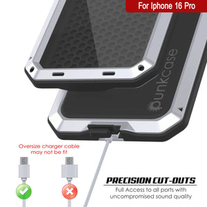 iPhone 16 Pro Metal Case, Heavy Duty Military Grade Armor Cover [shock proof] Full Body Hard [White]