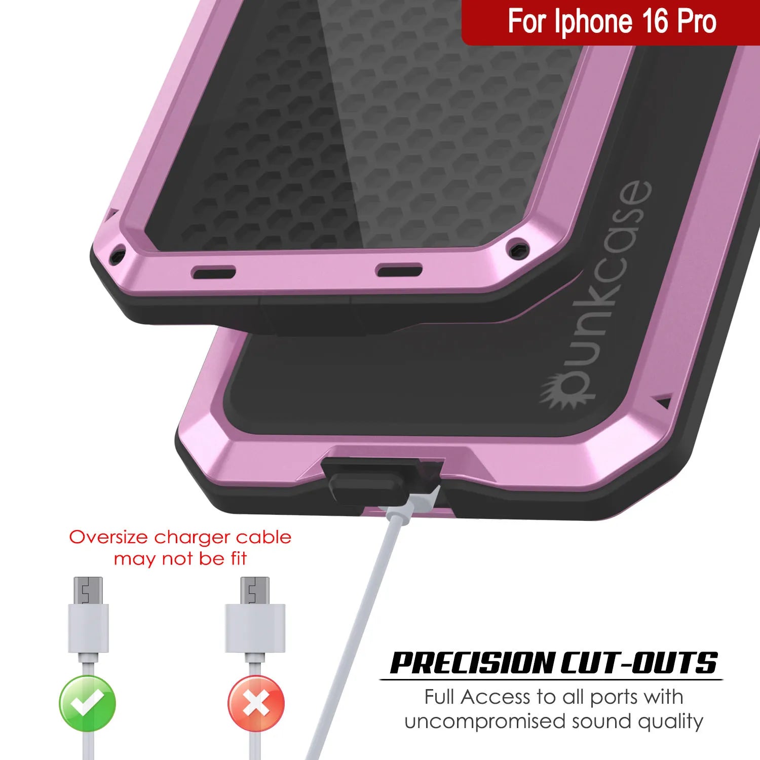 iPhone 16 Pro Metal Case, Heavy Duty Military Grade Armor Cover [shock proof] Full Body Hard [Pink]