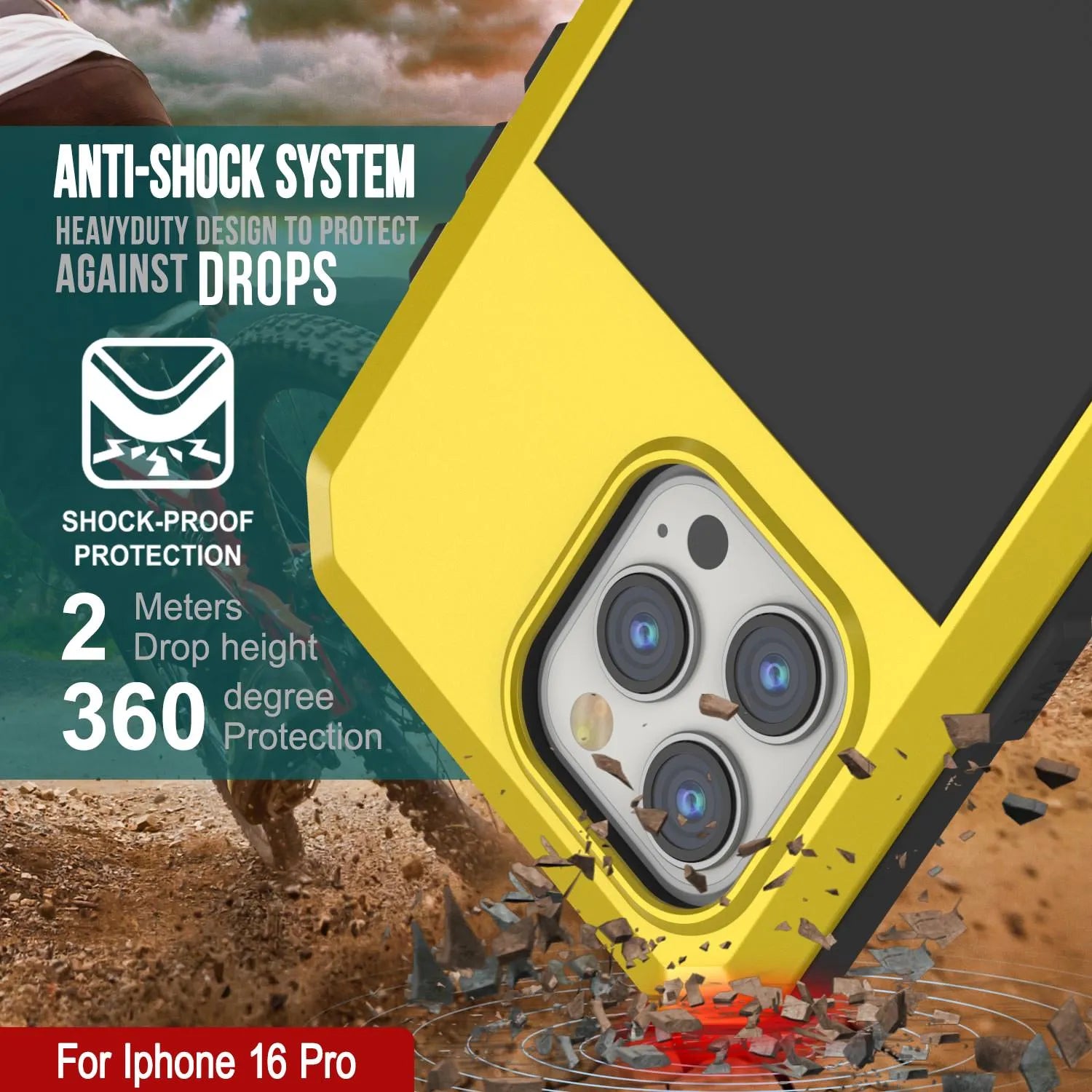 iPhone 16 Pro Metal Case, Heavy Duty Military Grade Armor Cover [shock proof] Full Body Hard [Yellow]