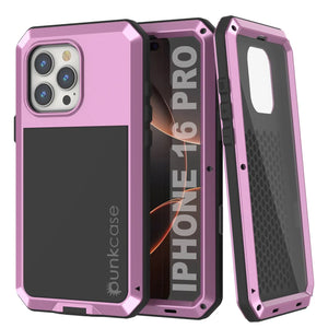 iPhone 16 Pro Metal Case, Heavy Duty Military Grade Armor Cover [shock proof] Full Body Hard [Pink]