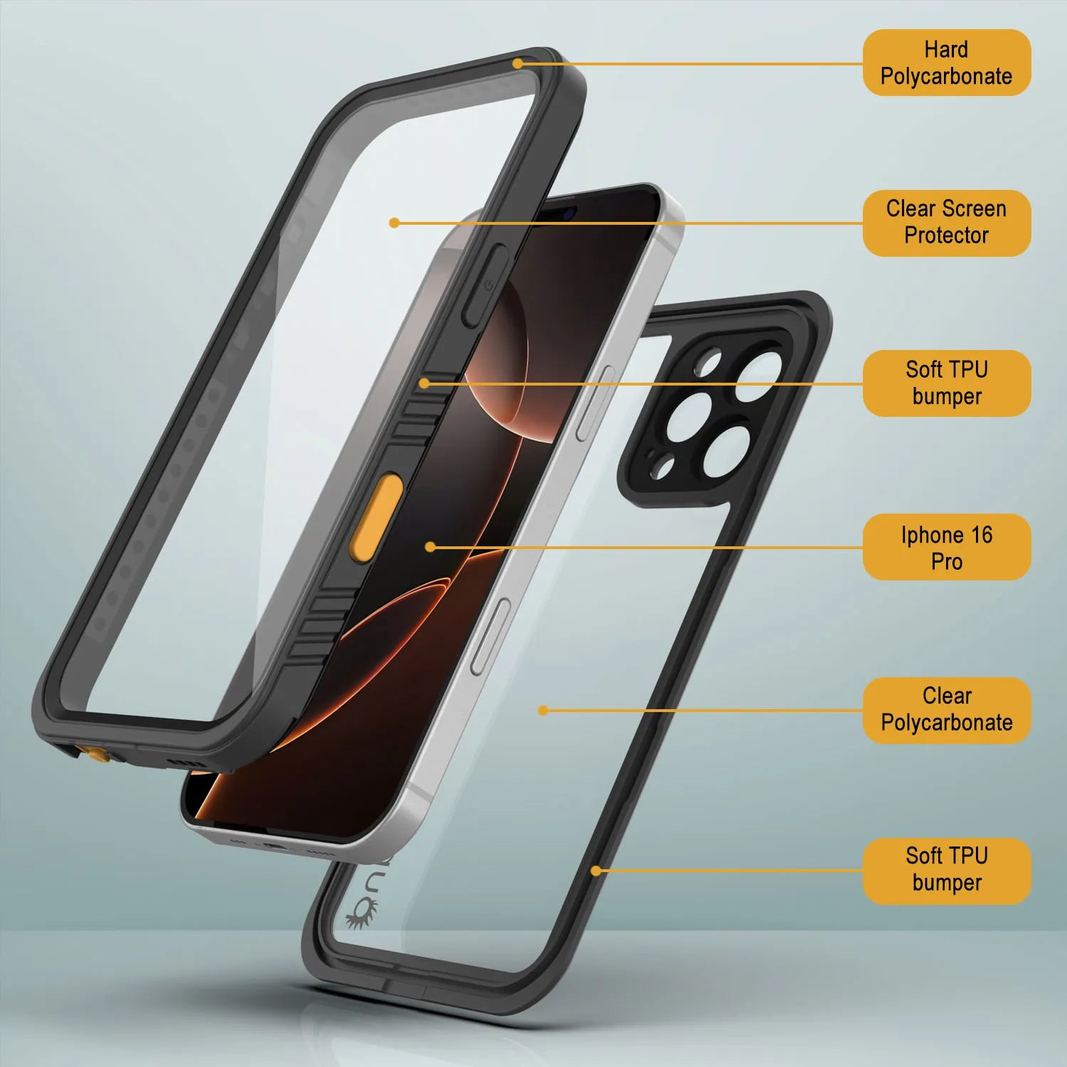 iPhone 16 Pro Waterproof Case, Punkcase [Extreme Series] Armor Cover W/ Built In Screen Protector [Black]