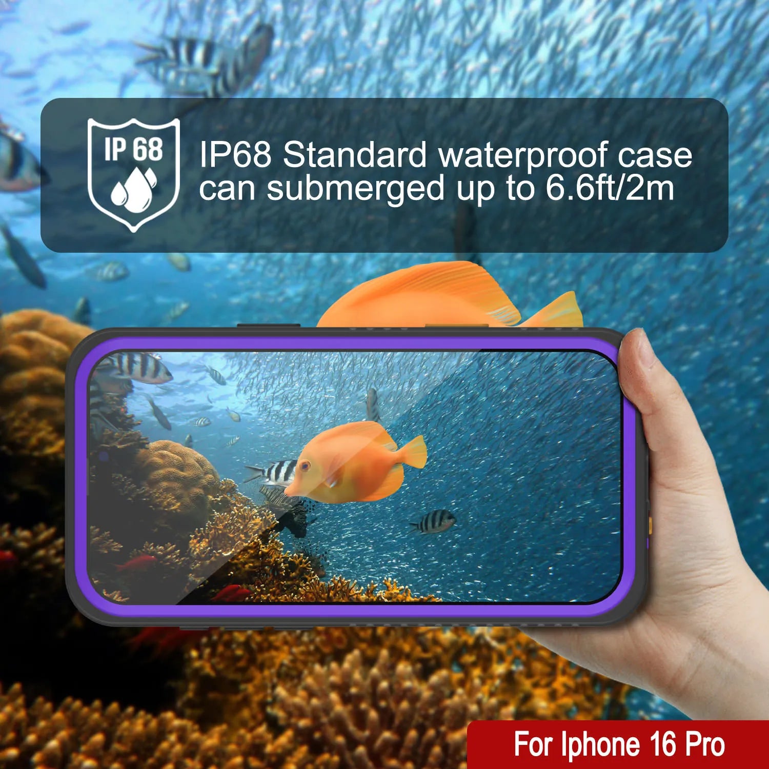 iPhone 16 Pro Waterproof Case, Punkcase [Extreme Series] Armor Cover W/ Built In Screen Protector [Purple]