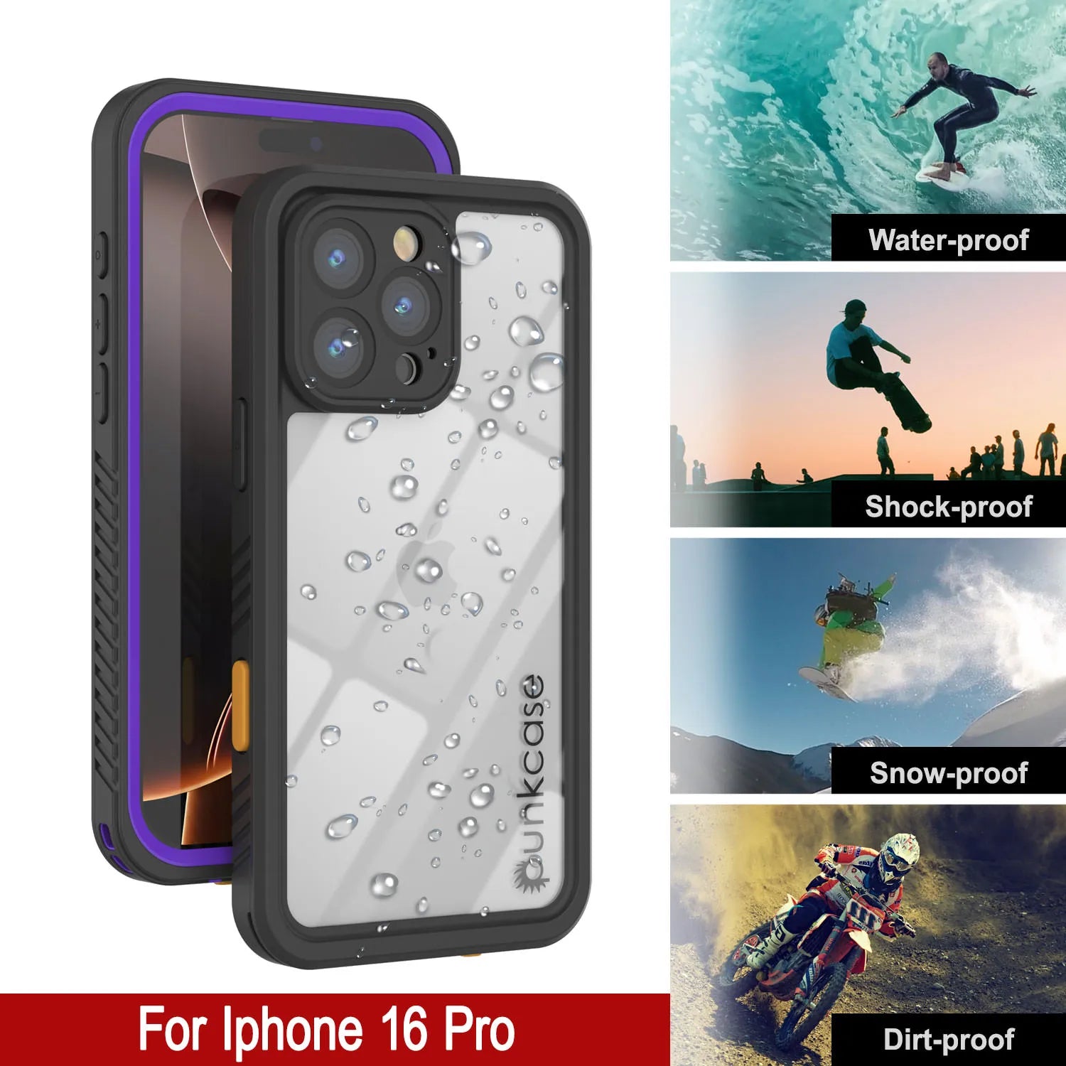 iPhone 16 Pro Waterproof Case, Punkcase [Extreme Series] Armor Cover W/ Built In Screen Protector [Purple]