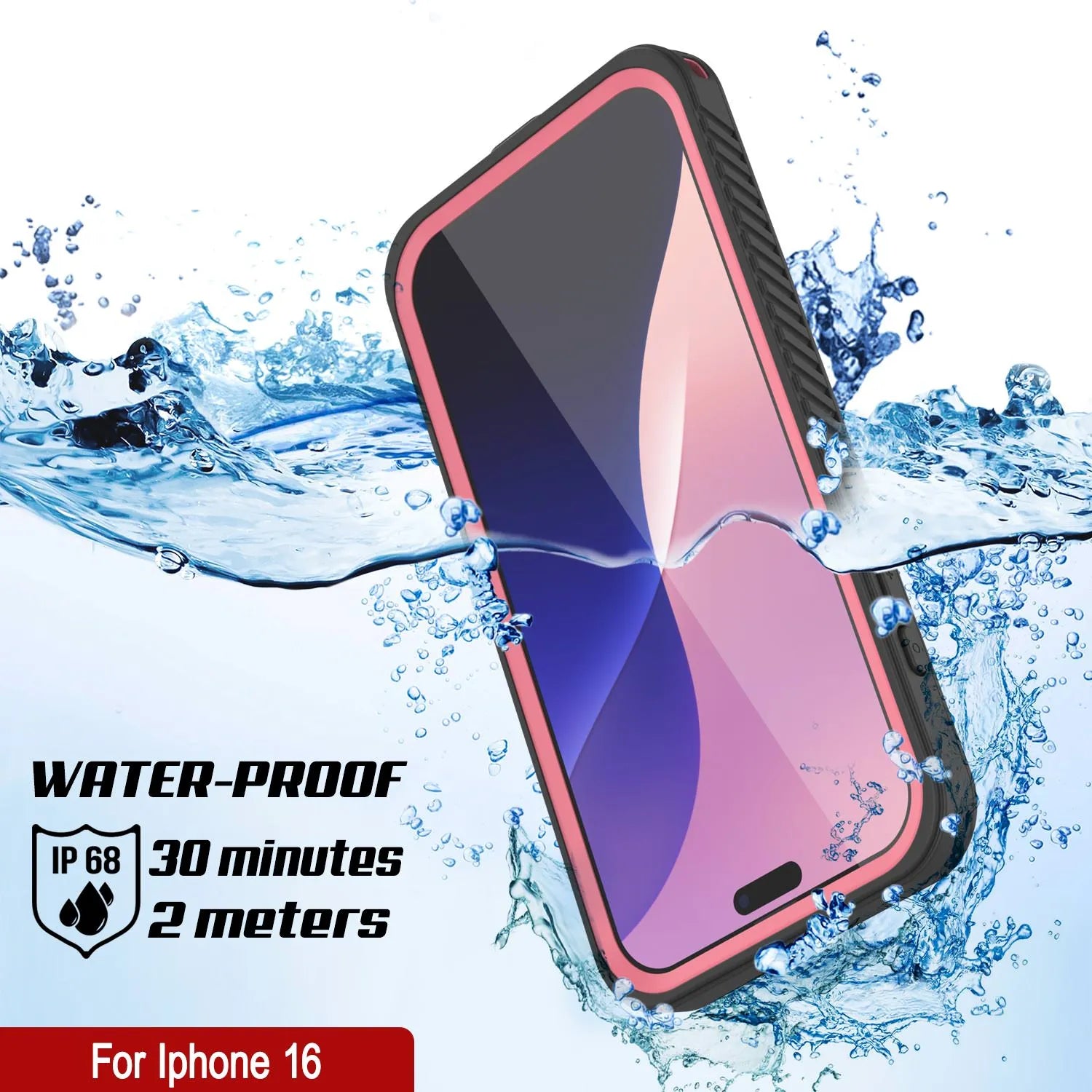 iPhone 16  Waterproof Case, Punkcase [Extreme Mag Series] Armor Cover W/ Built In Screen Protector [Pink]