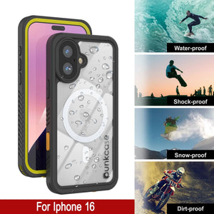 iPhone 16  Waterproof Case, Punkcase [Extreme Mag Series] Armor Cover W/ Built In Screen Protector [Yellow]