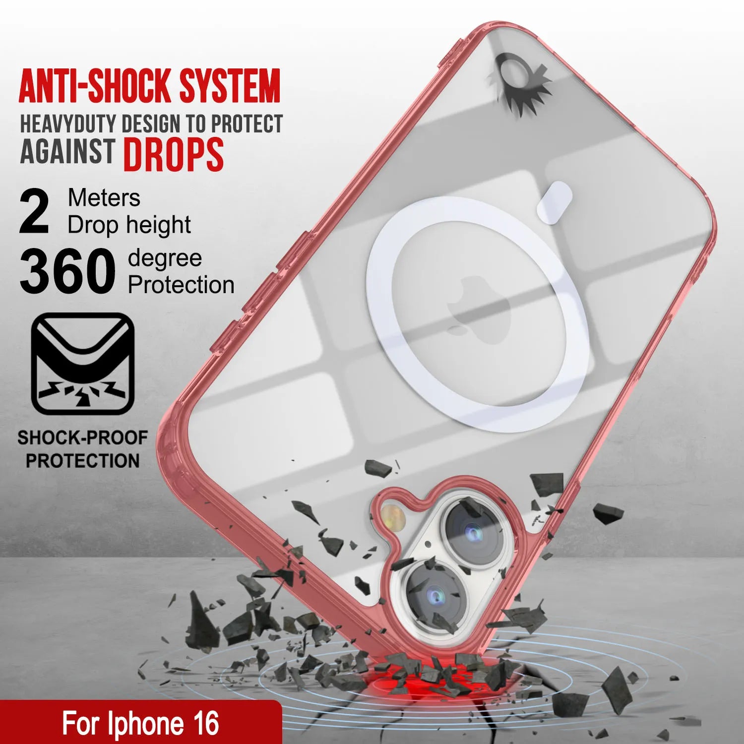 Punkcase iPhone 16 Magnetic Wireless Charging Case [ClearMag Series][Red]