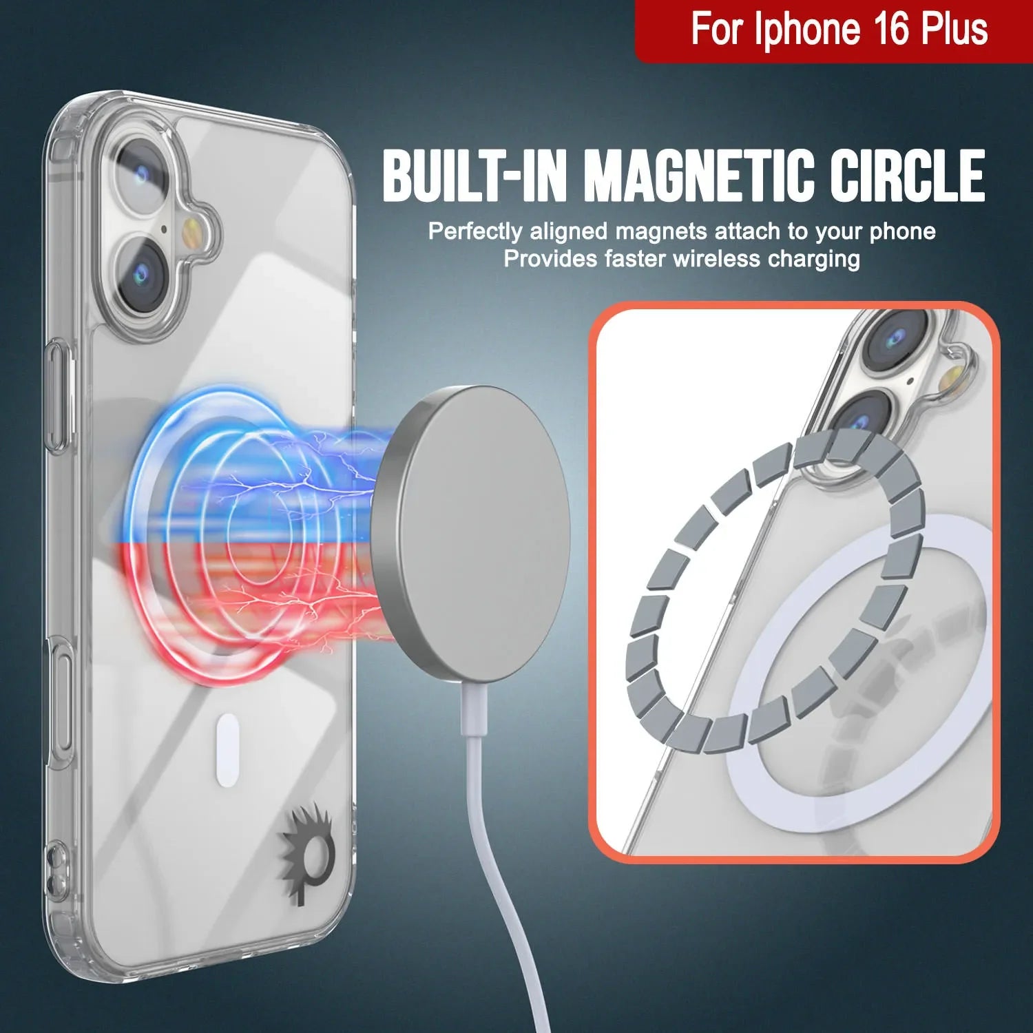 Punkcase iPhone 16 Plus Magnetic Wireless Charging Case [ClearMag Series][Clear]